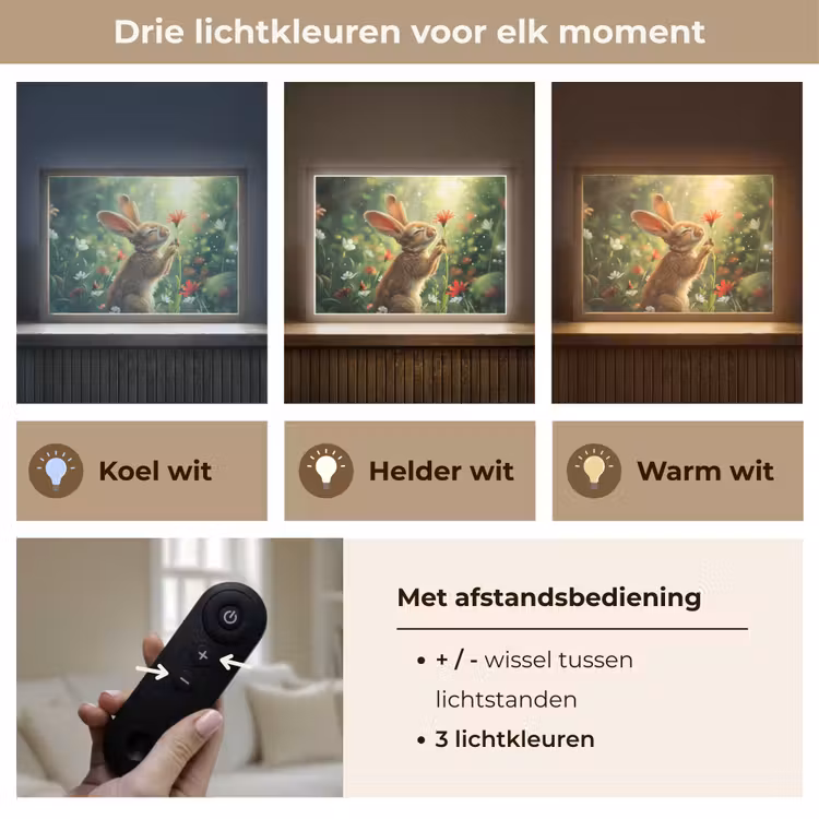 Konijn - Dieren - Bloemen - Natuur Light Box met batterij (Wandlamp kind) middel -USP_lichtkleurNL