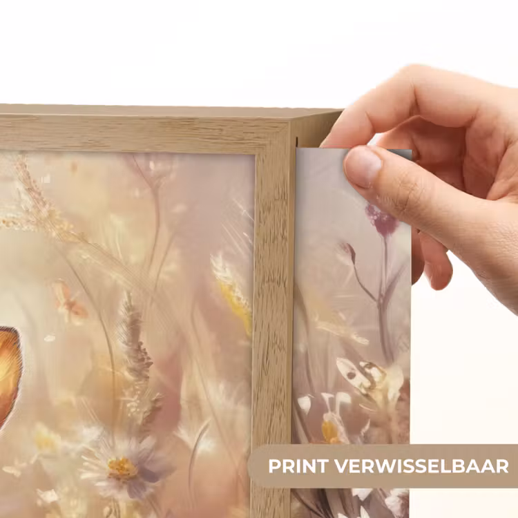 Konijntje - Bruin - Bloemen - Vlinders Light Box met batterij (Wandlamp kind) middel -USP_websiteprintNL