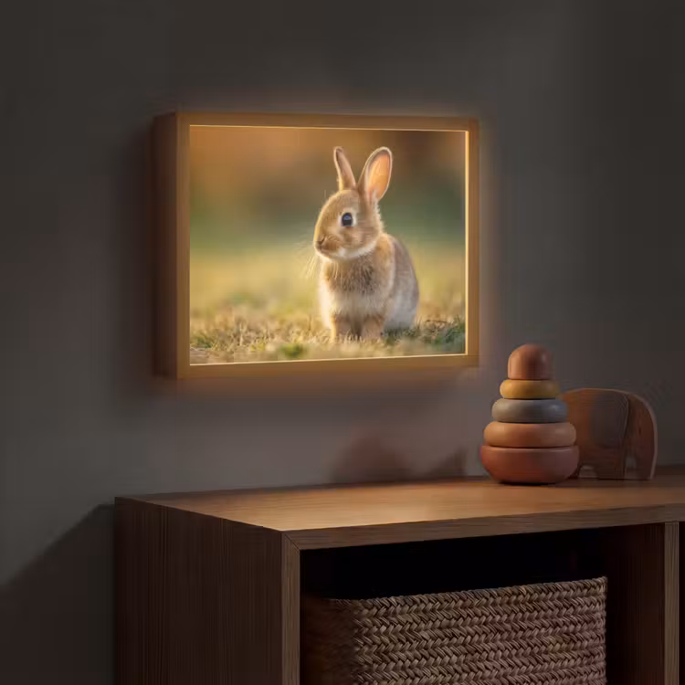 Konijntje - Bruin - Gras Light Box met batterij (Wandlamp kind) middel -sfeer5_kind