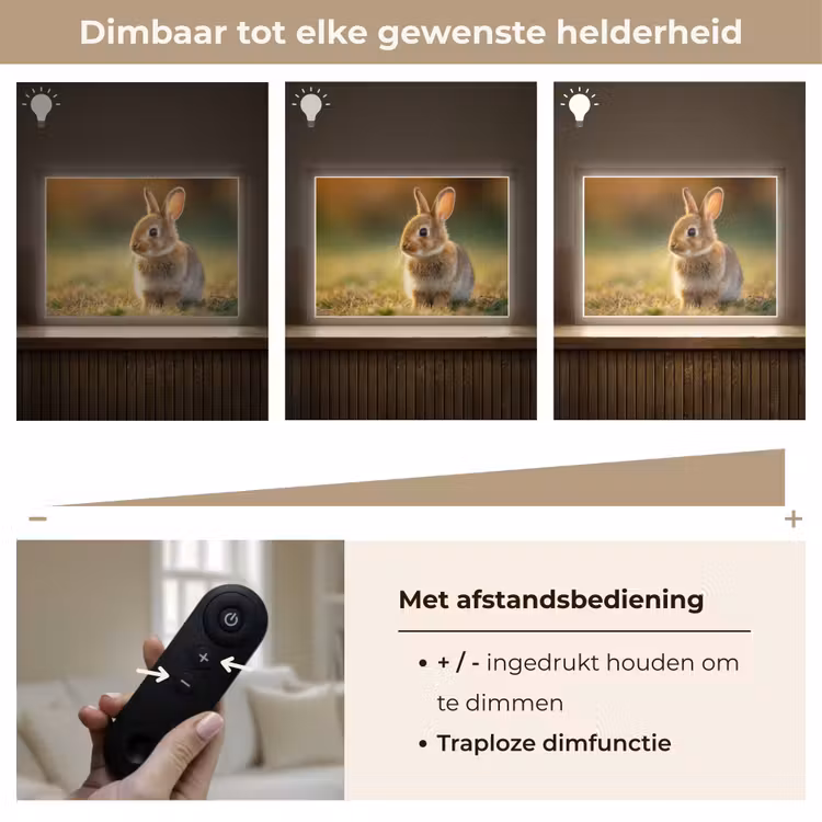 Konijntje - Bruin - Gras Light Box met batterij (Wandlamp kind) middel -USP_dimbaarNL