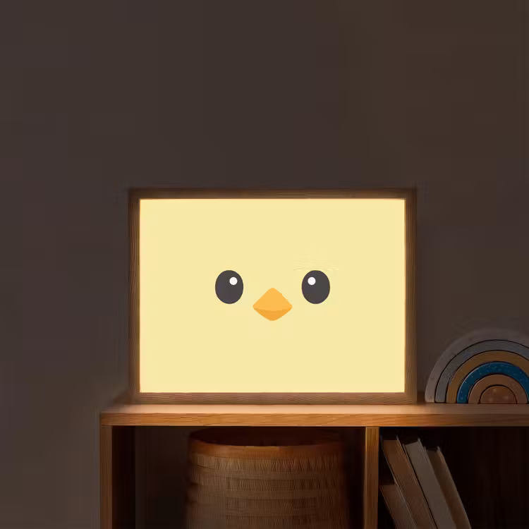 Kuiken - Vrolijk - Geel - Minimalistisch Light Box met batterij (Wandlamp kind) middel -sfeer1_kind