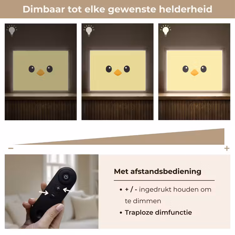 Kuiken - Vrolijk - Geel - Minimalistisch Light Box met batterij (Wandlamp kind) middel -USP_dimbaarNL