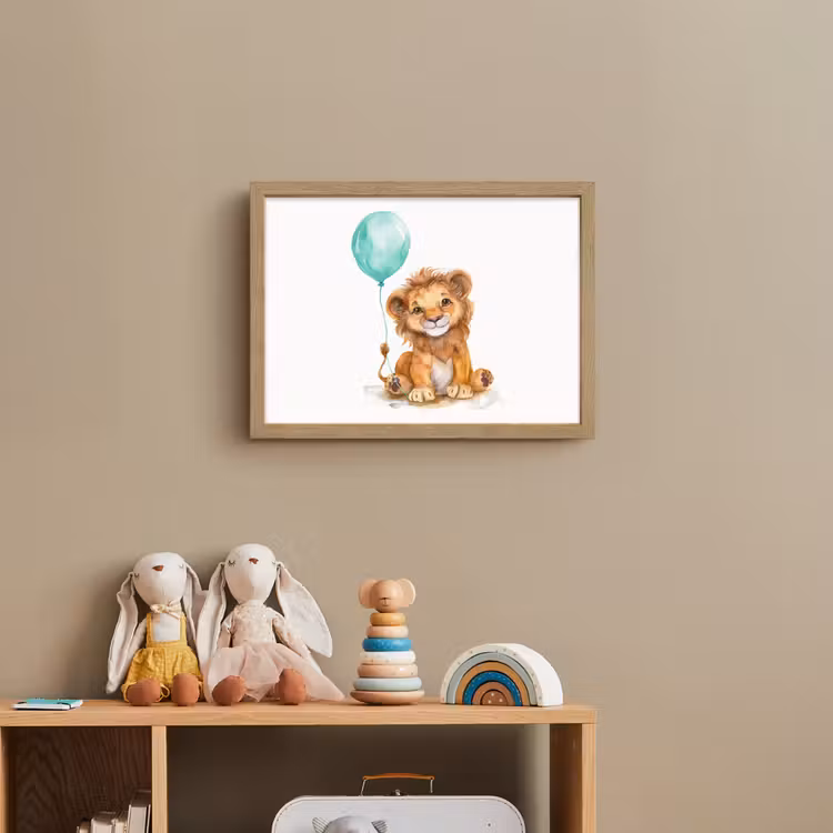 Leeuw - Baby dier - Blauwe ballon Light Box met batterij (Wandlamp kind) middel -sfeer2_kind