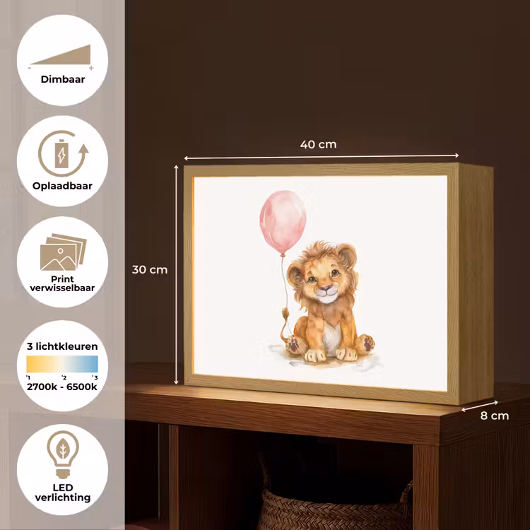 Leeuw - Baby dier - Dieren - Roze ballon Light Box met batterij (Wandlamp kind) middel -USP_websiteoverzichtNL