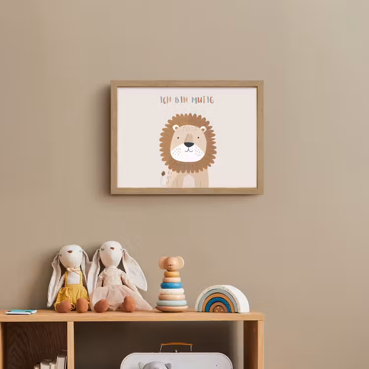 Leeuw - Beige - Dier - Moedig - Quote Light Box met batterij (Wandlamp kind) middel -sfeer2_kind