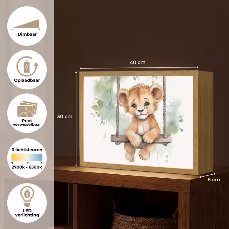 Leeuw - Dier - Kinderen - Jungle Light Box met batterij (Wandlamp kind) middel -USP_websiteoverzichtNL
