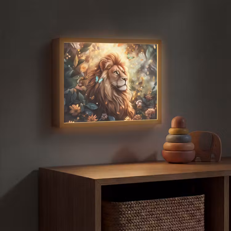 Leeuw - Dieren - Bloemen - Jungle Light Box met batterij (Wandlamp kind) middel -sfeer5_kind
