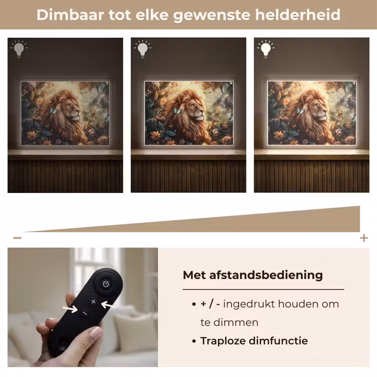 Leeuw - Dieren - Bloemen - Jungle Light Box met batterij (Wandlamp kind) middel -USP_dimbaarNL
