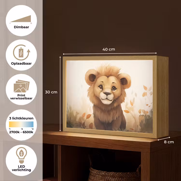 Leeuw - Dieren - Kinderen - Bruin - Meisje Light Box met batterij (Wandlamp kind) middel -USP_websiteoverzichtNL