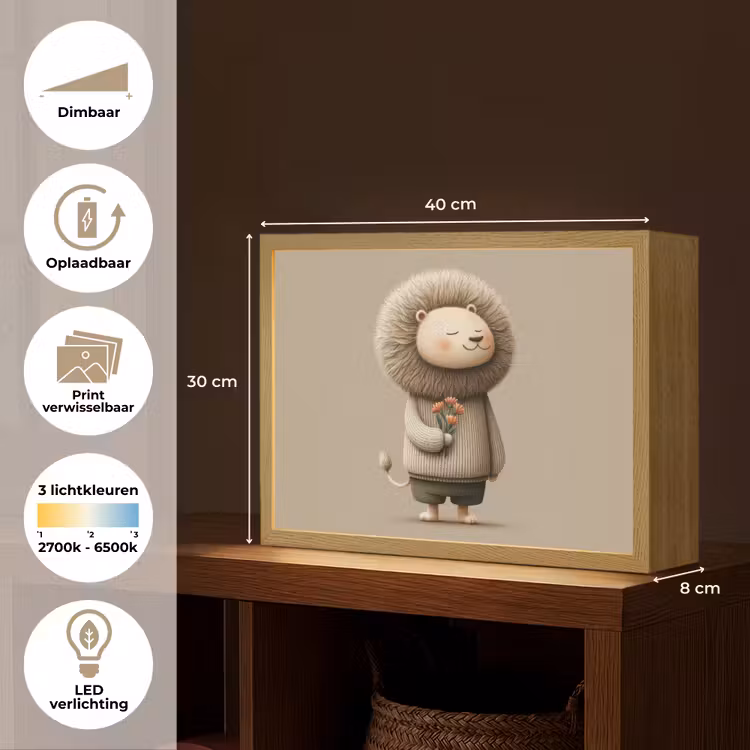 Leeuw - Oranje bloemen - Vriendelijk Light Box met batterij (Wandlamp kind) middel -USP_websiteoverzichtNL