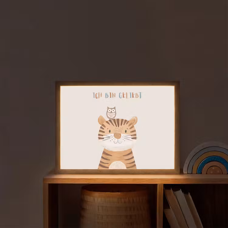 Leeuw - Uil - Beige - Dieren - Quote Light Box met batterij (Wandlamp kind) middel -sfeer1_kind
