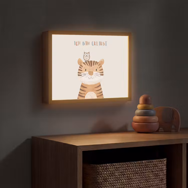 Leeuw - Uil - Beige - Dieren - Quote Light Box met batterij (Wandlamp kind) middel -sfeer5_kind