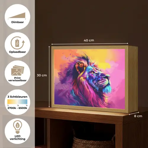 Leeuw - Verf- Kleuren - Dier Light Box met batterij (Wandlamp kind) middel -USP_websiteoverzichtNL