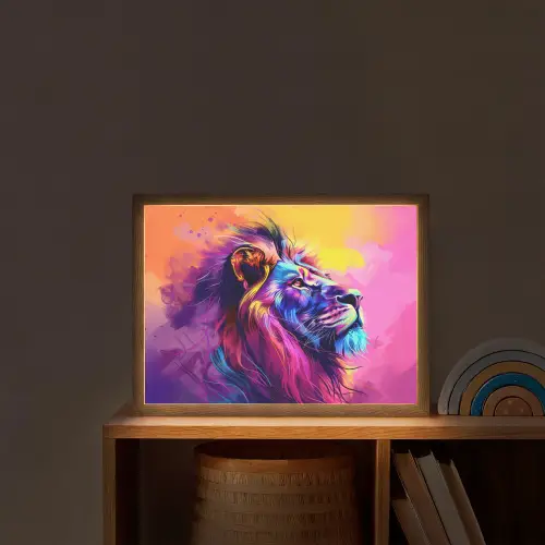 Leeuw - Verf- Kleuren - Dier Light Box met batterij (Wandlamp kind) middel -sfeer1_kind