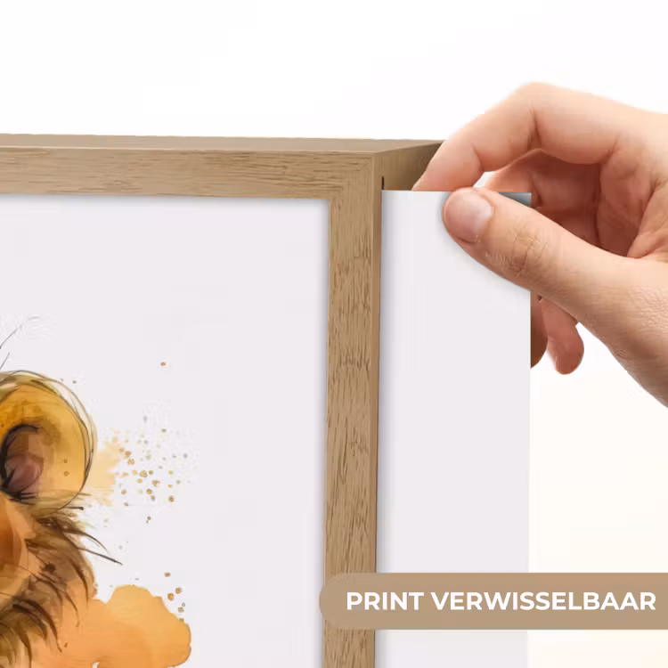 Leeuw - Waterverf - Bruin - Dieren - Meisjes - Jongens Light Box met batterij (Wandlamp kind) middel -USP_websiteprintNL