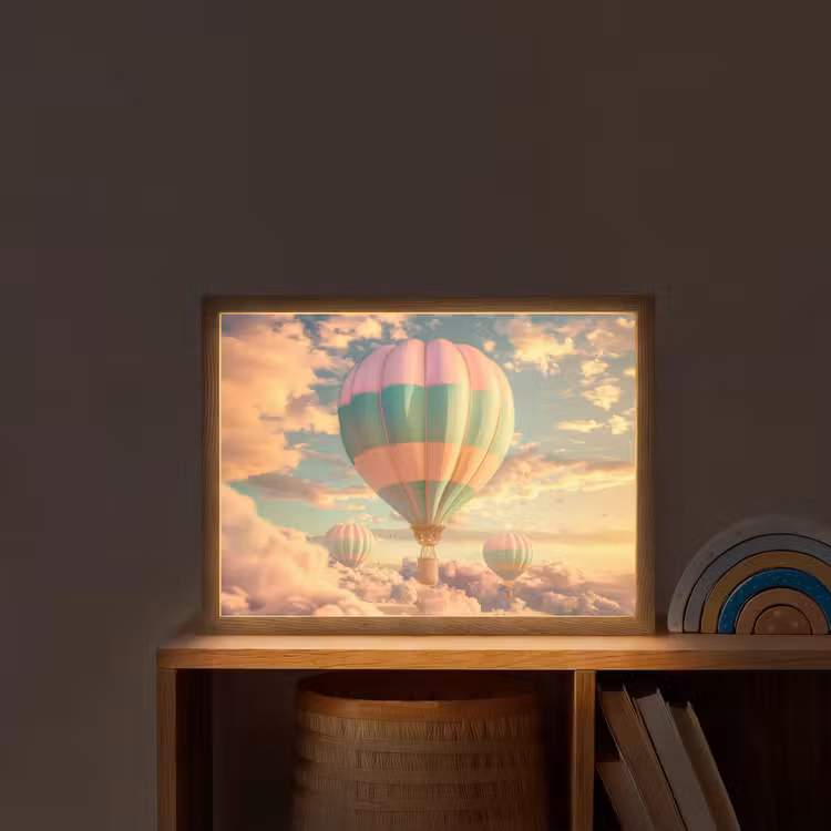 Luchtballon - Dromen - Wolken - Lucht Light Box met batterij (Wandlamp kind) middel -sfeer1_kind