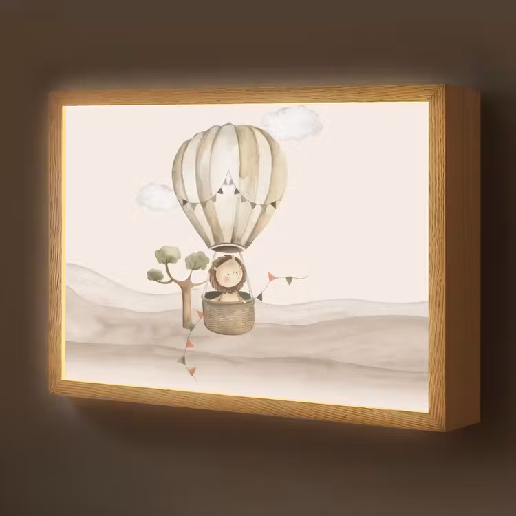 Luchtballon - Leeuw - Watercolor - Safari - Dieren Light Box met batterij (Wandlamp kind) middel -z3d_website