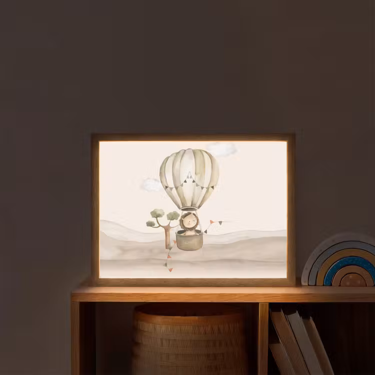 Luchtballon - Leeuw - Watercolor - Safari - Dieren Light Box met batterij (Wandlamp kind) middel -sfeer1_kind
