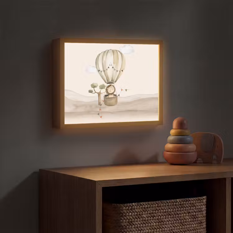 Luchtballon - Leeuw - Watercolor - Safari - Dieren Light Box met batterij (Wandlamp kind) middel -sfeer5_kind