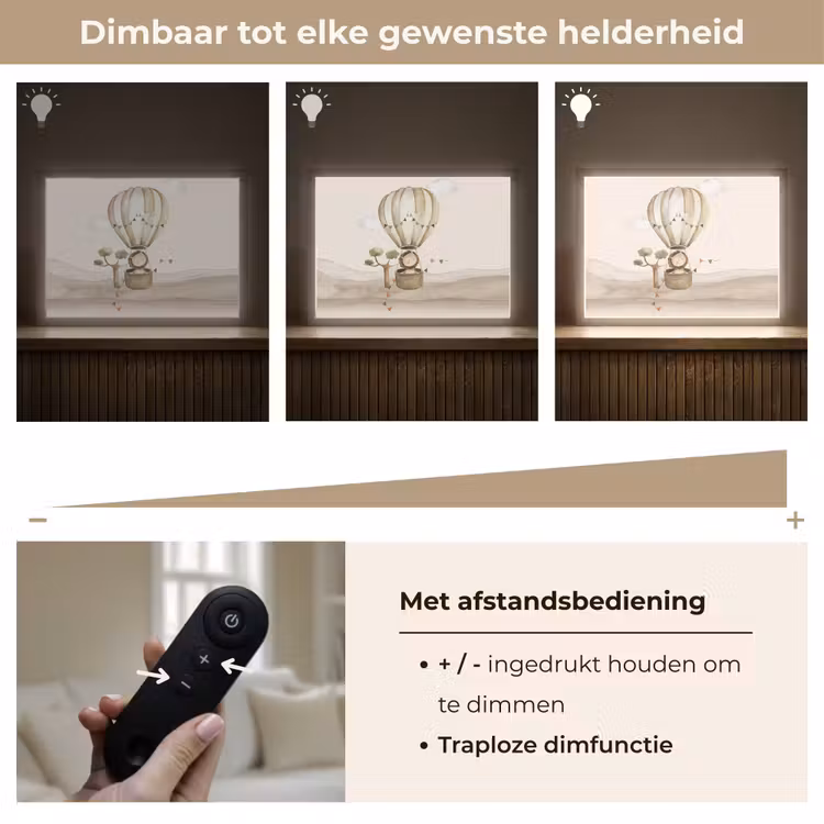 Luchtballon - Leeuw - Watercolor - Safari - Dieren Light Box met batterij (Wandlamp kind) middel -USP_dimbaarNL