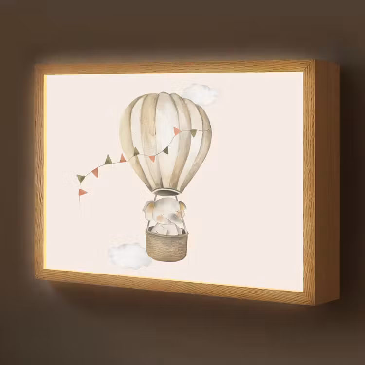 Luchtballon - Olifant - Watercolor - Beige - Dieren Light Box met batterij (Wandlamp kind) middel -z3d_website