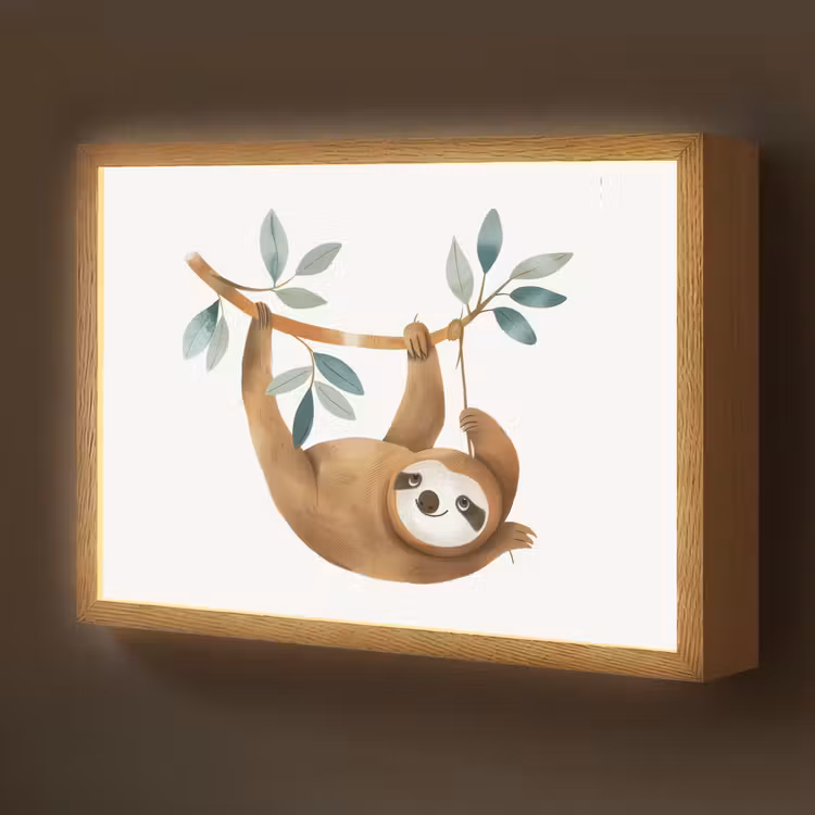 Luiaard - Dier - Jungle dieren Light Box met batterij (Wandlamp kind) middel -z3d_website