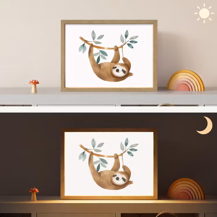 Luiaard - Dier - Jungle dieren Light Box met batterij (Wandlamp kind) middel -sfeer3_kind