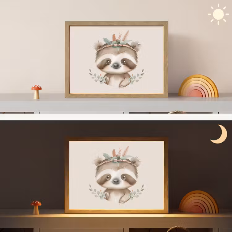 Luiaard - Dieren - Bohemian - Boho Light Box met batterij (Wandlamp kind) middel -sfeer3_kind