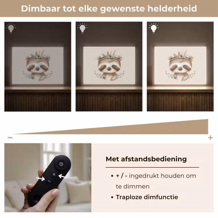 Luiaard - Dieren - Bohemian - Boho Light Box met batterij (Wandlamp kind) middel -USP_dimbaarNL