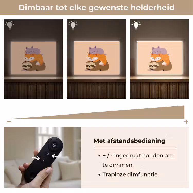 Luiaard - Vos - Kat - Slaperig Light Box met batterij (Wandlamp kind) middel -USP_dimbaarNL