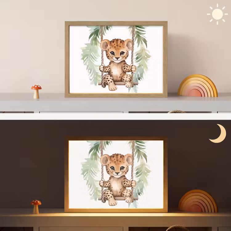 Luipaard - Dier - Kinderen - Jungle Light Box met batterij (Wandlamp kind) middel -sfeer3_kind