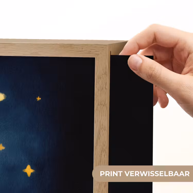 Maan - Geel - Sterren - Gezichtje Light Box met batterij (Wandlamp kind) middel -USP_websiteprintNL