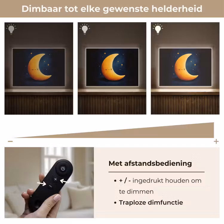 Maan - Geel - Sterren - Gezichtje Light Box met batterij (Wandlamp kind) middel -USP_dimbaarNL