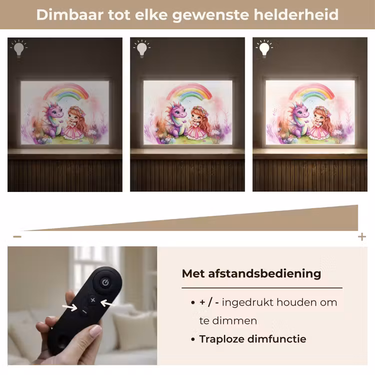 Meisje - Draak - Regenboog Light Box met batterij (Wandlamp kind) middel -USP_dimbaarNL
