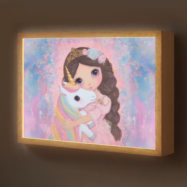 Meisje - Eenhoorn - Glitter Light Box met batterij (Wandlamp kind) middel -z3d_website
