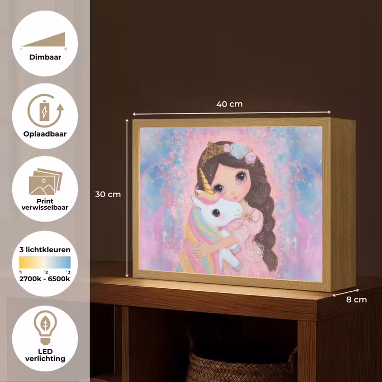 Meisje - Eenhoorn - Glitter Light Box met batterij (Wandlamp kind) middel -USP_websiteoverzichtNL