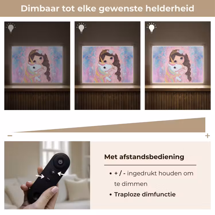 Meisje - Eenhoorn - Glitter Light Box met batterij (Wandlamp kind) middel -USP_dimbaarNL