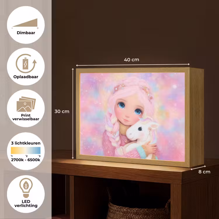 Meisje - Eenhoorn - Roze Light Box met batterij (Wandlamp kind) middel -USP_websiteoverzichtNL