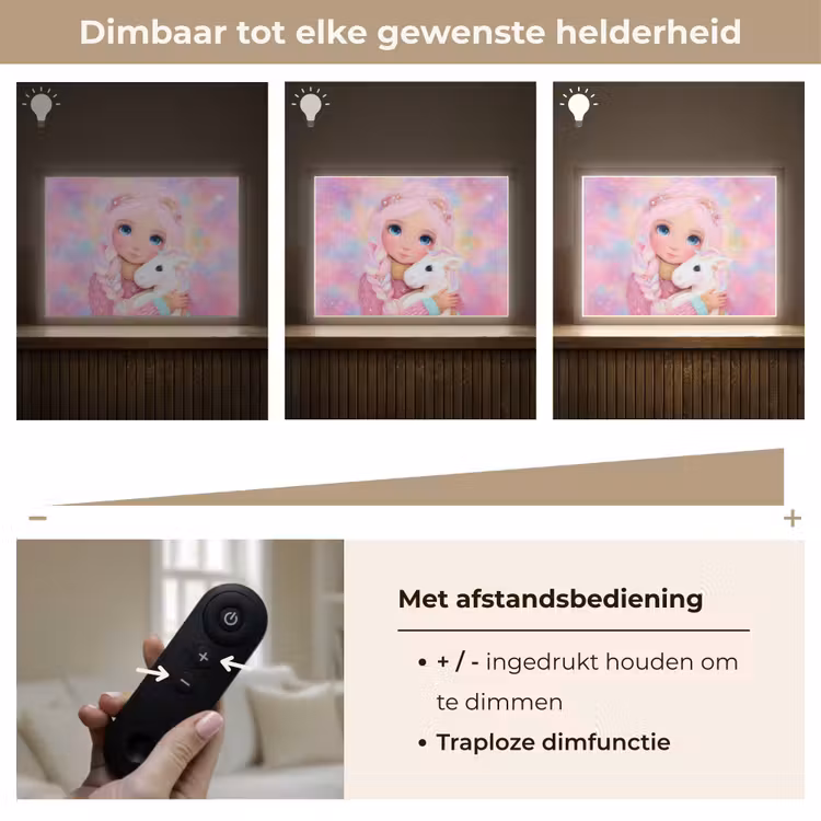 Meisje - Eenhoorn - Roze Light Box met batterij (Wandlamp kind) middel -USP_dimbaarNL