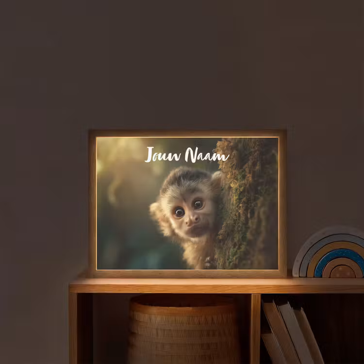 Aap - Boomstronk - Bruin Light Box met batterij (Wandlamp kind) middel -sfeer1_kind