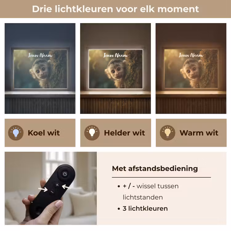 Aap - Boomstronk - Bruin Light Box met batterij (Wandlamp kind) middel -USP_lichtkleurNL