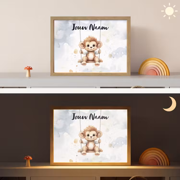 Aap - Dier - Kinderen Light Box met batterij (Wandlamp kind) middel -sfeer3_kind