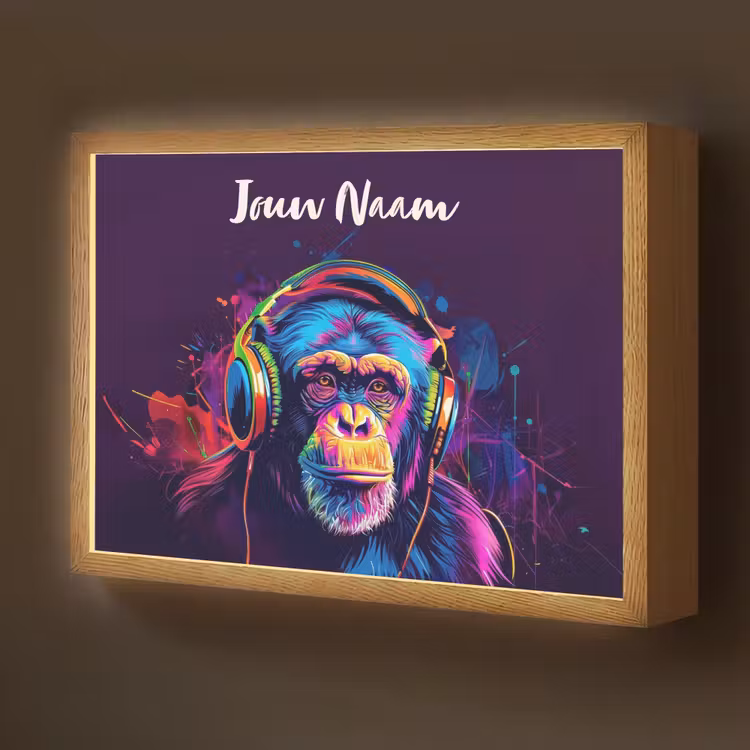 Aap - Koptelefoon - Muziek - Kleurrijk Light Box met batterij (Wandlamp kind) middel -z3d_website