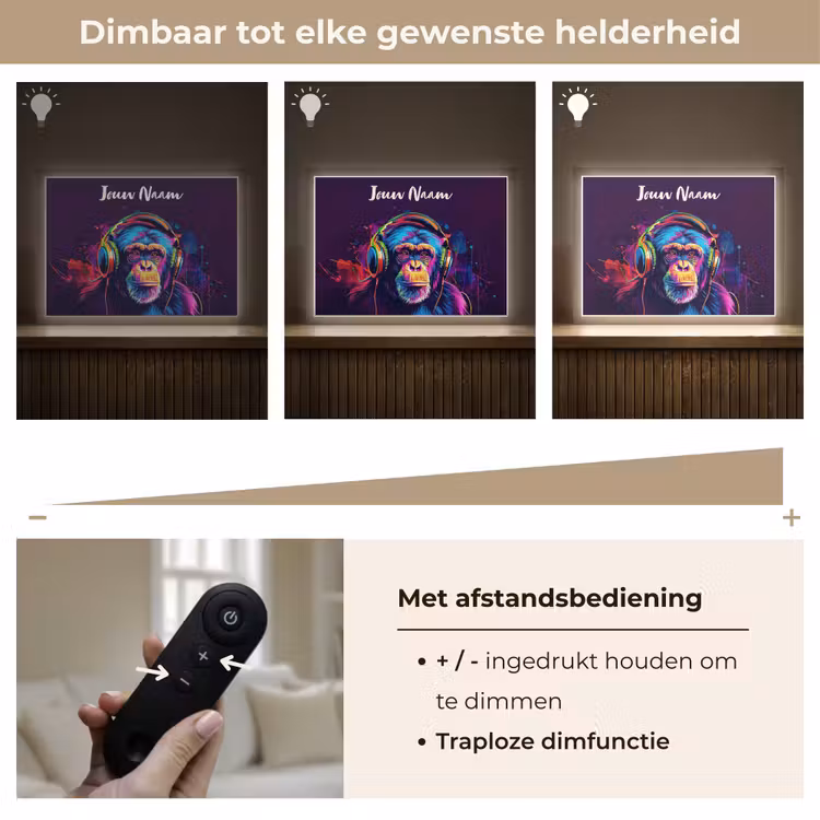 Aap - Koptelefoon - Muziek - Kleurrijk Light Box met batterij (Wandlamp kind) middel -USP_dimbaarNL