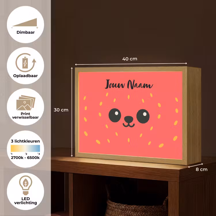 Aardbei - Gezichtje - Rood Light Box met batterij (Wandlamp kind) middel -USP_websiteoverzichtNL