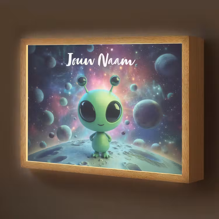 Alien - Groen - Planeten - Ruimte Light Box met batterij (Wandlamp kind) middel -z3d_website