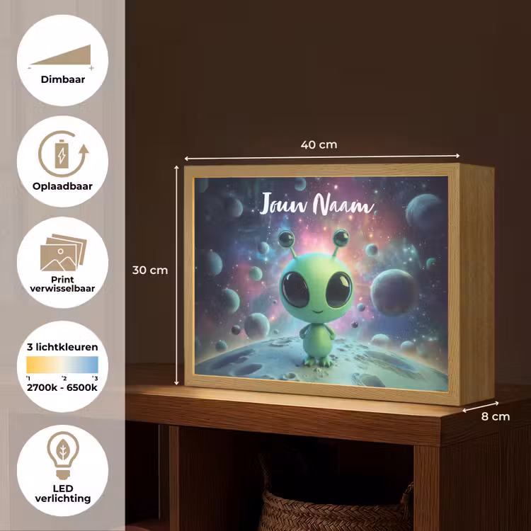 Alien - Groen - Planeten - Ruimte Light Box met batterij (Wandlamp kind) middel -USP_websiteoverzichtNL