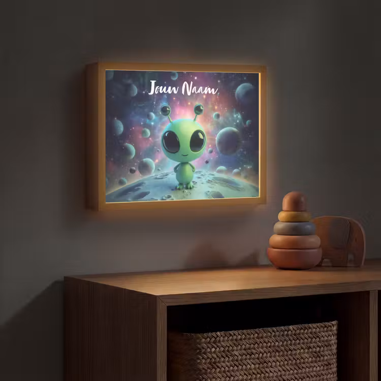 Alien - Groen - Planeten - Ruimte Light Box met batterij (Wandlamp kind) middel -sfeer5_kind