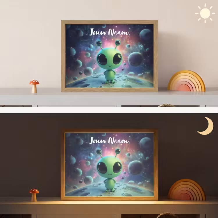 Alien - Groen - Planeten - Ruimte Light Box met batterij (Wandlamp kind) middel -sfeer3_kind