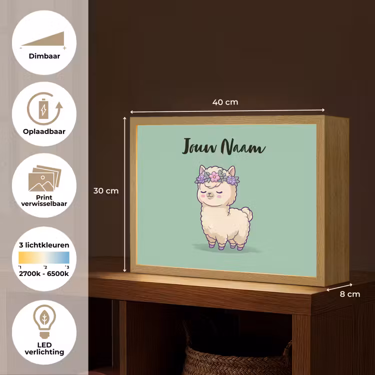 Alpaca - Bloemendiadeem - Groen Light Box met batterij (Wandlamp kind) middel -USP_websiteoverzichtNL